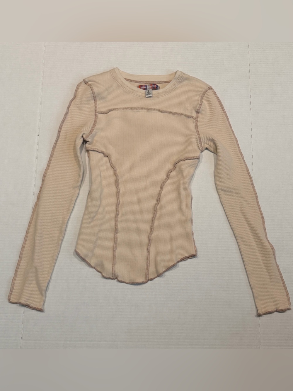 Urban Outfitters Seamed Rib-Knit Long Sleeve Tops Small